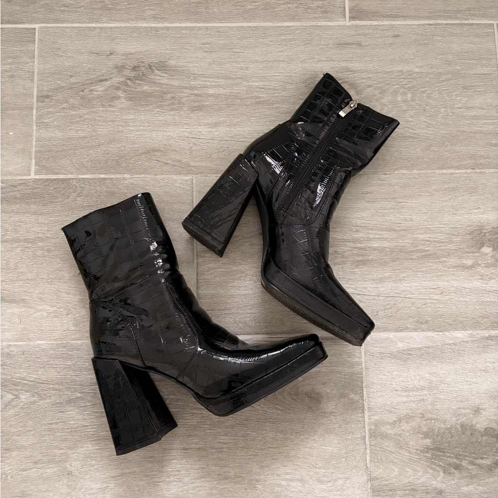 Princess Polly Black Heeled Boots with Chunky Heel